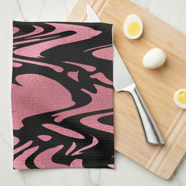 Paño De Cocina Elegante Purpurina Ombre Rosa Oro con Monograma (Doblado Cuarto)