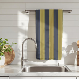 Paño De Cocina Elegante rayas verticales de oro y marina azul