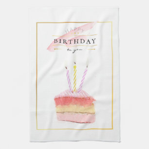 Paño De Cocina Elegante rebanada dorada de pastel de cumpleaños