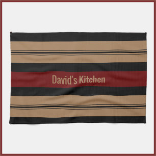 Paño De Cocina Elegante Red Black y Gold Bold Striped Kitchen