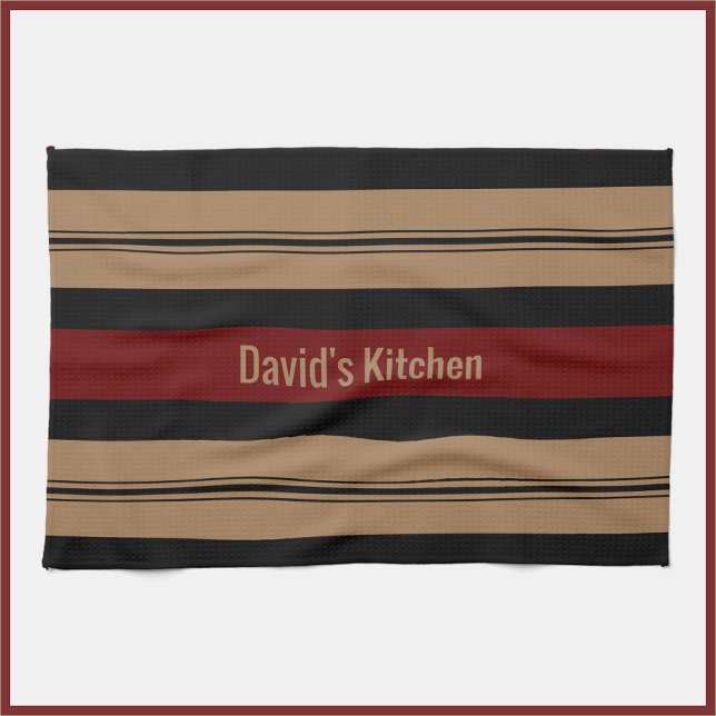 Paño De Cocina Elegante Red Black y Gold Bold Striped Kitchen (Subido por el creador)