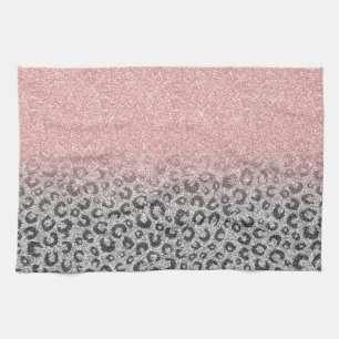 Paño De Cocina Elegante Rosa dorado Purpurina Leopardo Imprimir
