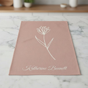 Paño De Cocina Elegante Rosa Polvorienta Nombre de Flor Simple