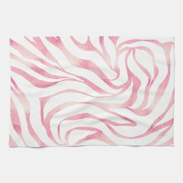 Paño De Cocina Elegante Rosa Purpurina de oro Zebra White Animal  (Horizontal)