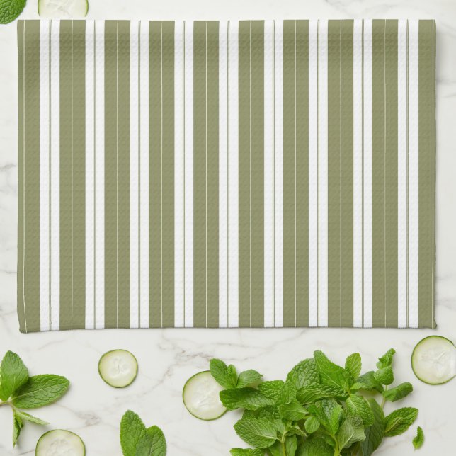 Paño De Cocina Elegante Rústico Olive Green Stripe Francés (Doblado)