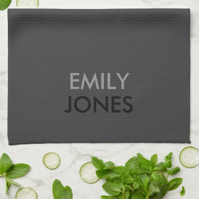 Paño De Cocina Elegante, sencillo, negro y gris personalizado (Doblado)