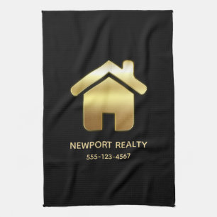 Paño De Cocina Elegante Símbolo de la Casa de Oro Diseño Inmobili