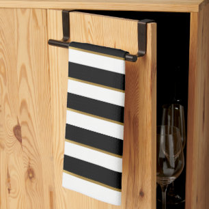 Paño De Cocina Elegante Stripe Black Gold White