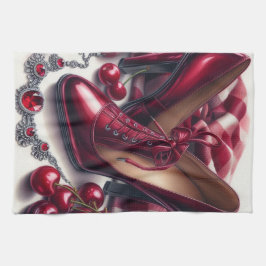 Paño De Cocina Elegante tacones rojos altos con cereza