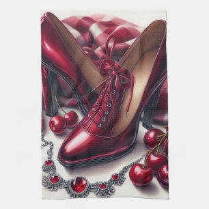 Paño De Cocina Elegante tacones rojos altos con cereza