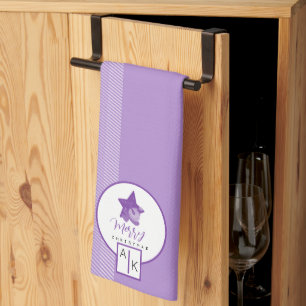 Paño De Cocina Elegante Tartán de Violeta Lila con Monograma