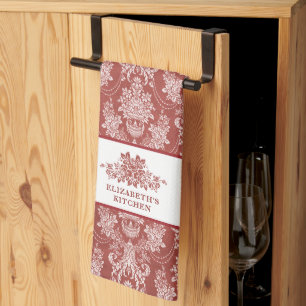 Paño De Cocina Elegante Toile Francés Vintage Rojo Personalizado