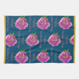 Paño De Cocina Elegante Verde azulado Rosa de Oro Feliz Día de la