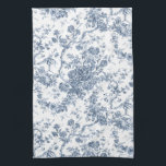 Paño De Cocina Elegante Vintage francés grabado en toile floral-a<br><div class="desc">Elegante y ornamentado patrón vintage azul y blanco toile de jouy con flores exóticas, viñas y follaje entrelazados con guirnaldas y canastos de rosas. Este patrón se adaptó a partir de un fragmento textil francés histórico aproximadamente en 1910 en la colección Smithsonian. El patrón es de alta resolución pero no...</div>