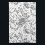 Paño De Cocina Elegante Vintage Francés Grabado Floral Toile-Gris<br><div class="desc">Elegante y ornamentado patrón vintage gris y blanco de jouy con flores exóticas, viñas y follaje entrelazados con guirnaldas y canastos de rosas. Este patrón se adaptó a partir de un fragmento textil francés histórico aproximadamente en 1910 en la colección Smithsonian. El patrón es de alta resolución pero no se...</div>