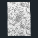 Paño De Cocina Elegante Vintage Francés Grabado Floral Toile-Gris<br><div class="desc">Elegante y ornamentado patrón vintage gris y blanco de jouy con flores exóticas, viñas y follaje entrelazados con guirnaldas y canastos de rosas. Este patrón se adaptó a partir de un fragmento textil francés histórico aproximadamente en 1910 en la colección Smithsonian. El patrón es de alta resolución pero no se...</div>