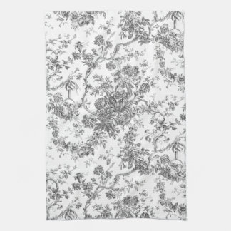 Paño De Cocina Elegante Vintage Francés Grabado Floral Toile-Gris