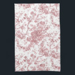Paño De Cocina Elegante Vintage Francés Grabado Floral Toile-Rosa<br><div class="desc">Elegante y adornado patrón rosa y blanco vintage de jouy con flores exóticas, viñas y follaje entrelazados con guirnaldas y canastos de rosas. Este patrón se adaptó a partir de un fragmento textil francés histórico aproximadamente en 1910 en la colección Smithsonian. El patrón es de alta resolución pero no se...</div>