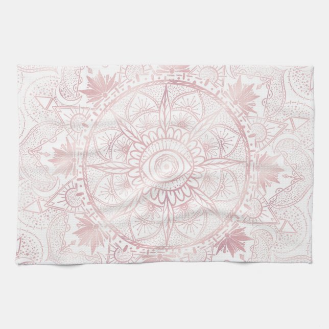 Paño De Cocina Elegante White Rose Gold Oye Sun Moon Mandala (Horizontal)