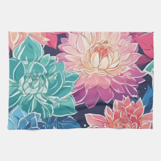 Paño De Cocina Elegante y colorida Dahlia florida sobre fondo osc