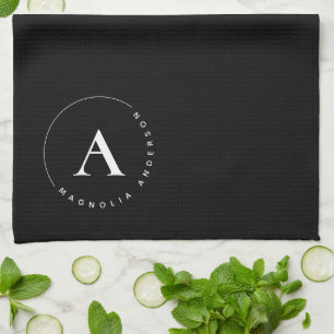 Paño De Cocina Elegante y elegante Monograma blanco negro