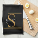 Paño De Cocina Elegante y elegante nombre de guión de monograma d<br><div class="desc">Elegante Elegante Toalla De Cocina De Monograma De Oro Negro. Personalice esto con el nombre y las iniciales.</div>