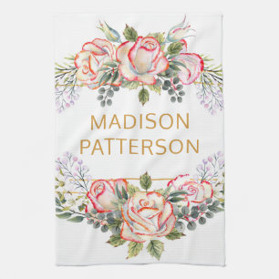 Paño De Cocina Elegante y personalizada acuarela Floral Girly Mod