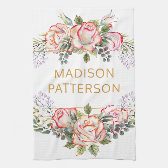 Paño De Cocina Elegante y personalizada acuarela Floral Girly Mod (Vertical)