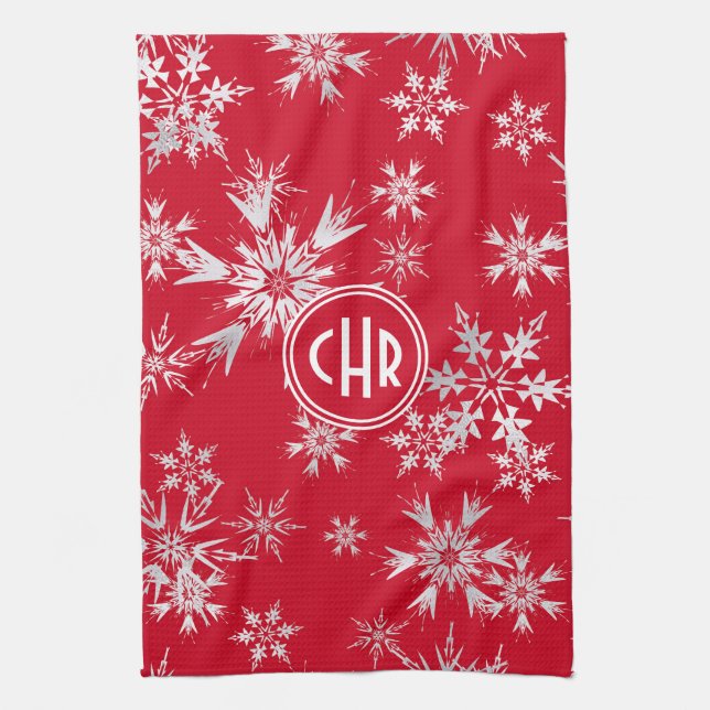 Paño De Cocina Elegantes copos de nieve de invierno | Fondo rojo (Vertical)