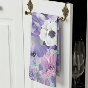 Paño De Cocina Elegantes Flores Y Flores Silvestres Púrpura Y Vio