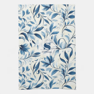 Paño De Cocina Elegantes hojas de paisley azul - fondo blanco (1)