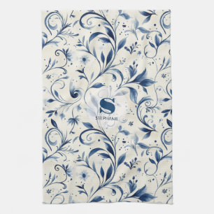 Paño De Cocina Elegantes hojas de paisley azul - fondo blanco (2)