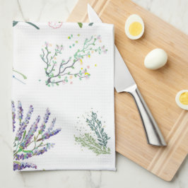 Paño De Cocina Elegantes hojas de vegetación y plantas blancas