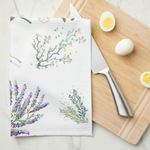 Paño De Cocina Elegantes hojas de vegetación y plantas blancas