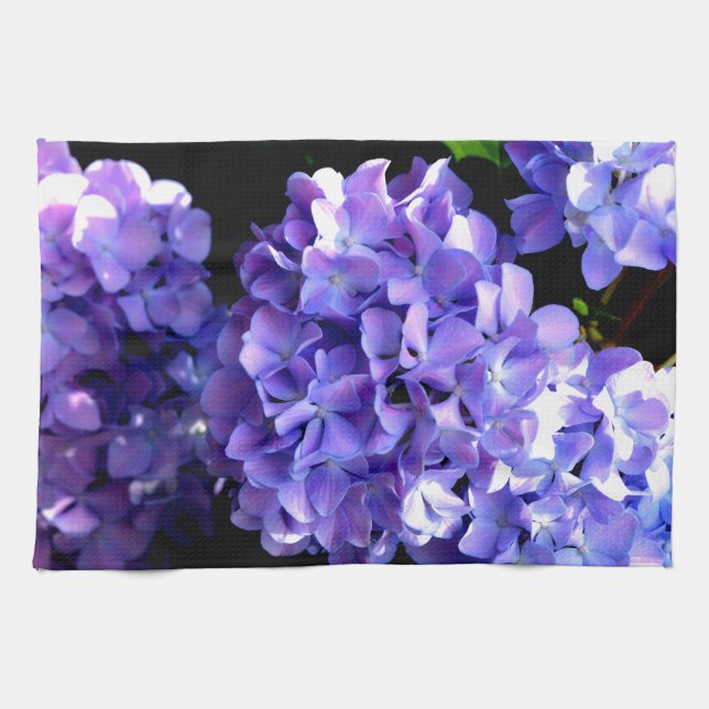 Paño De Cocina Elegantes hortensias periwinkles florales púrpuras (Horizontal)