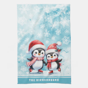 Paño De Cocina Elegantes Navidades de la familia de los Pingüinos