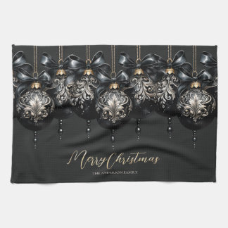Paño De Cocina Elegantes Navidades de oro negro en baubles de luj