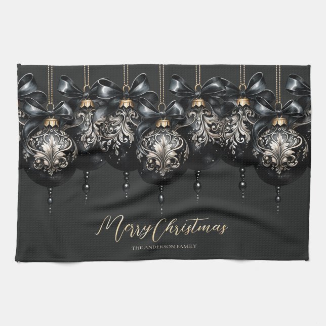 Paño De Cocina Elegantes Navidades de oro negro en baubles de luj (Horizontal)