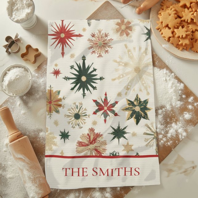 Paño De Cocina Elegantes Navidades de patrón de copos de nieve de (Elegant Vintage Gold Snowflakes pattern Christmas Kitchen Towel)