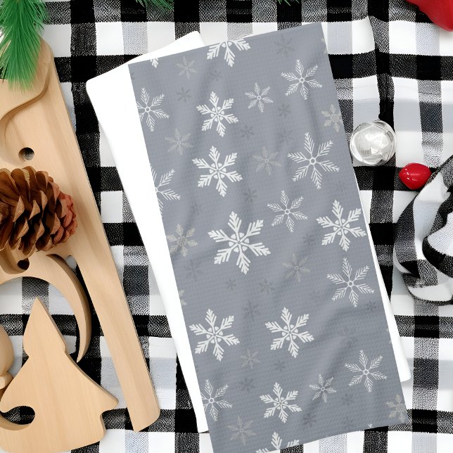 Paño De Cocina Elegantes Navidades de patrón de copos de nieve gr (Elegant Vintage Grey Snowflakes pattern Christmas Kitchen Towel)