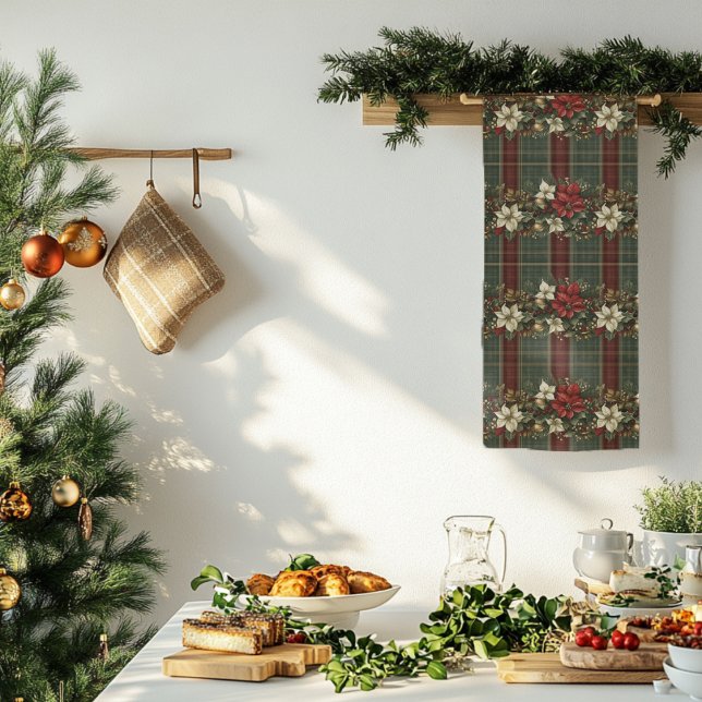 Paño De Cocina Elegantes Navidades de Plaid & Poinsettias (Subido por el creador)