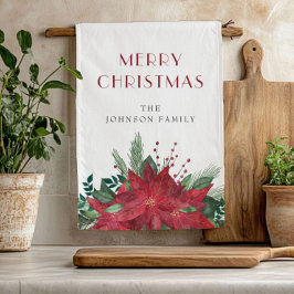 Paño De Cocina Elegantes Navidades de Poinsettia Floral Roja
