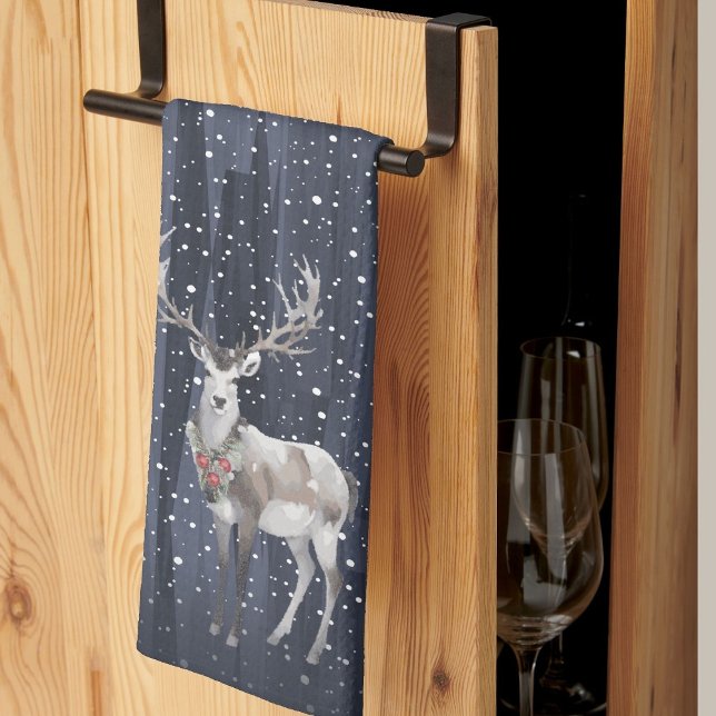 Paño De Cocina Elegantes Navidades de renos nevados azules y gris (Subido por el creador)