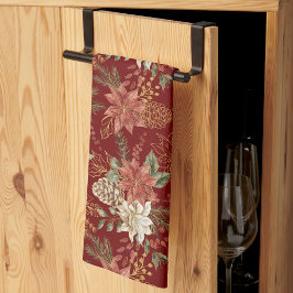 Paño De Cocina Elegantes Navidades florales Poinsettia Red oscuro