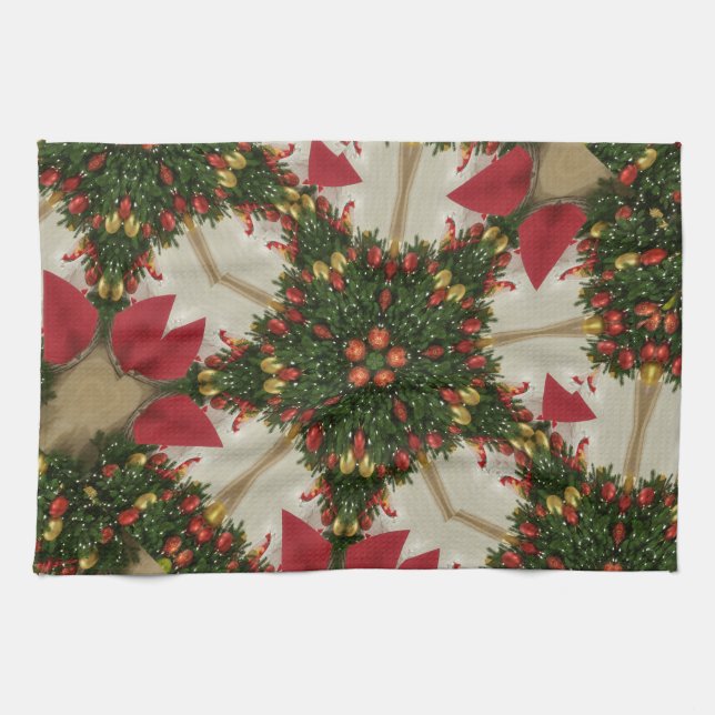 Paño De Cocina Elegantes Navidades Wreath Red Green Kaleidoscópic (Horizontal)