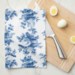 Paño De Cocina Elegantes Rosas azules de China<br><div class="desc">Filas elegantes y de moda de románticos rosas vintage azules de china y follaje sobre fondo blanco limpio.</div>