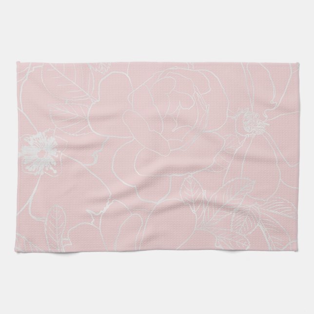 Paño De Cocina Elegantes Rosas plateados Diseño de dibujos floral (Horizontal)