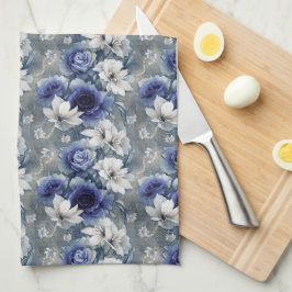 Paño De Cocina Elegantes rosas y azules y lirios