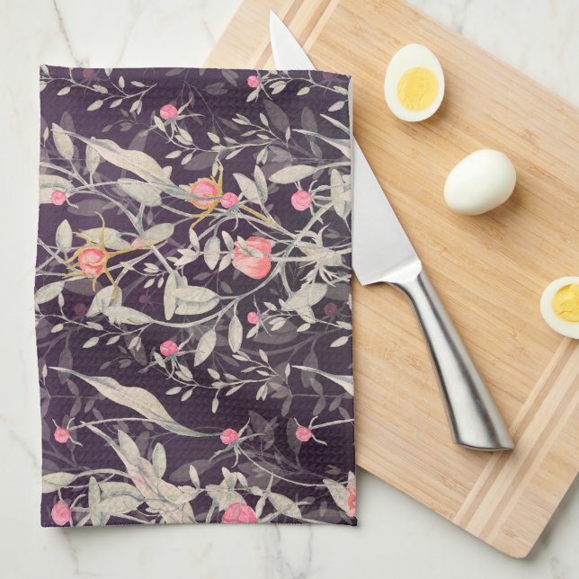 Paño De Cocina Elegantes Rosas y Tulipanes de acuarela del jardín (Doblado Cuarto)