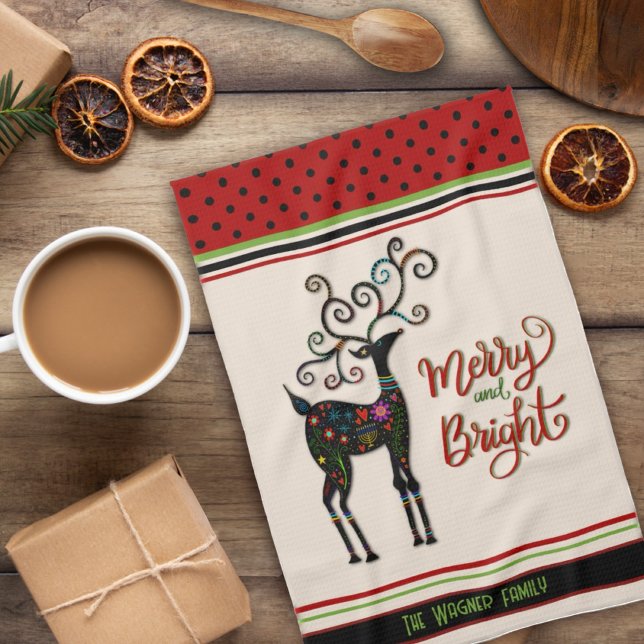 Paño De Cocina Elegantes y caprichosos Navidades renos personaliz (Subido por el creador)